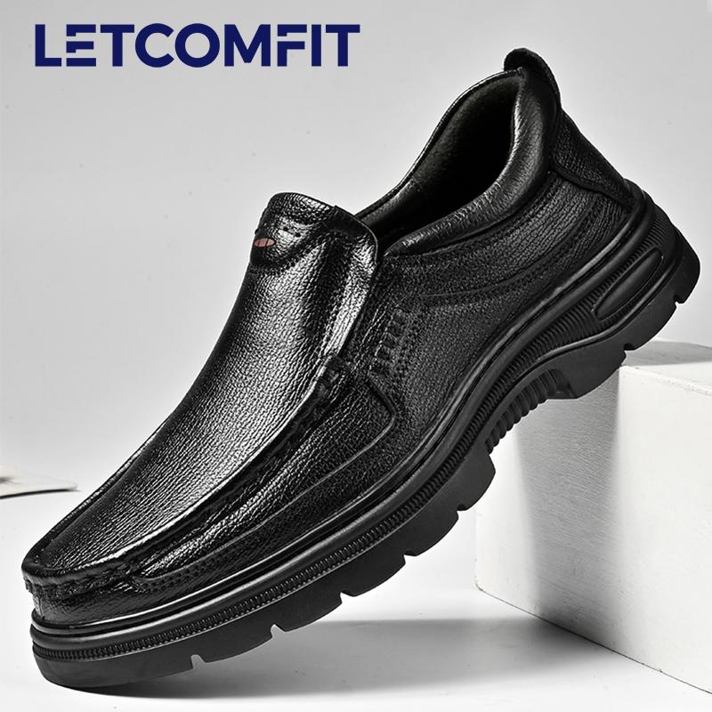 LETCOMFIT Классические туфли из натуральной кожи ручной работы мужские новые деловые брендовые туфли слипоны мягкие мужские на толстой подошве рабочая обувь 38 чёрный The coolest shoes