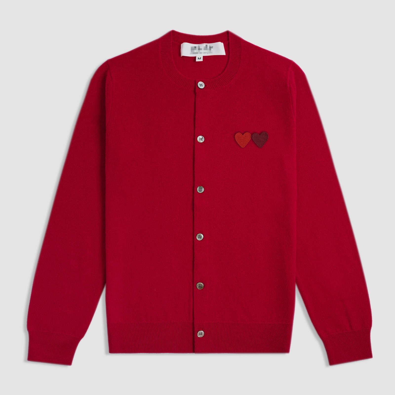 Кардиган CDG Kawakubo в японском стиле с вязаным сердечком, круглый вырез, - 100% шерсть, дизайн «двойное настроение», кардиган PLAY в парном стиле. M ярко-красный Chose One