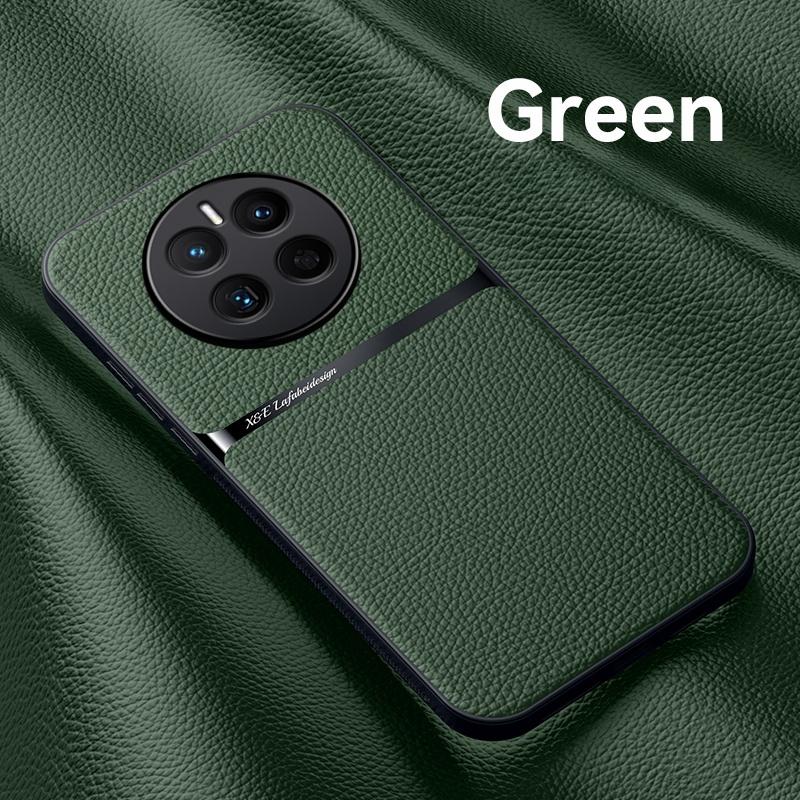 Для чехла Huawei Mate 50 Pro Противоударный кожаный магнитный автомобильный держатель Чехол для телефона Для Mate 50 Mate50Pro С металлической пластиной Задняя крышка For Mate 50 зелёный CASE-FE1