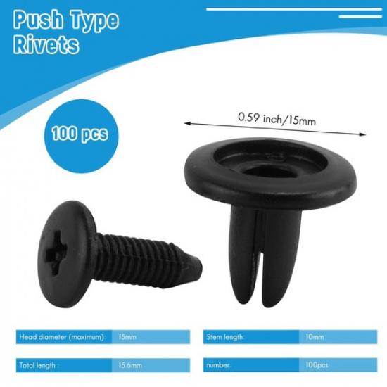 100 Pcs Car Push Type Black Plastic Rivets Fastener 6mm Hole B7L1 black Mavit02