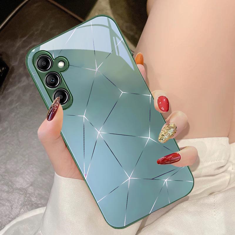 Lingge Сверкающий Свет Для Samsung Galaxy A14 4G 20 30 52 20S 21S 22 A32 33 34 42 50 51 53 54 70 71 72 73 5G Стеклянный Чехол для Телефона For Samsung  A72 4G gray MY-CASE