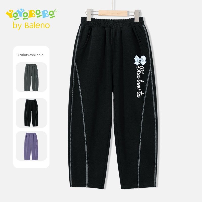 Baleno Kids Ybb Girls  Pants Spring New Style Wide-Leg Curved Pants Children s Sports Pants Spring Collection [Spring and Autumn Style] Black#Yb Blue Bow K 110 black TAOMall