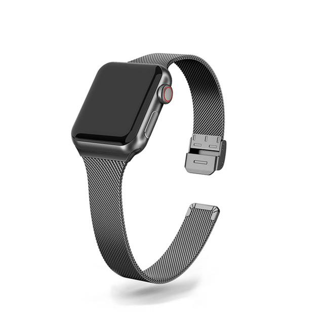 Тонкий ремешок для часов Apple Watch 7/SE/6/5/4/3/2/1 45 мм 41 мм 42 мм 44 мм металлический браслет-петля для iWatch 38 мм 40 мм ремешок для часов 38mm or 40mm or 41mm чёрный pengliang