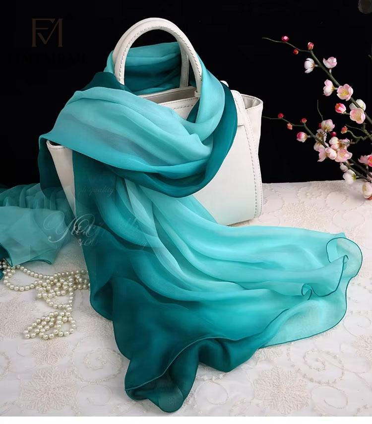 Fimtariah  Women 100% Pure Silk Scarf    Hangzhou Silk Bandana  Silk Square Scarves  Wrap For Ladies Print Neckerchief 200-65cm blue Curtain& Sofa Cover