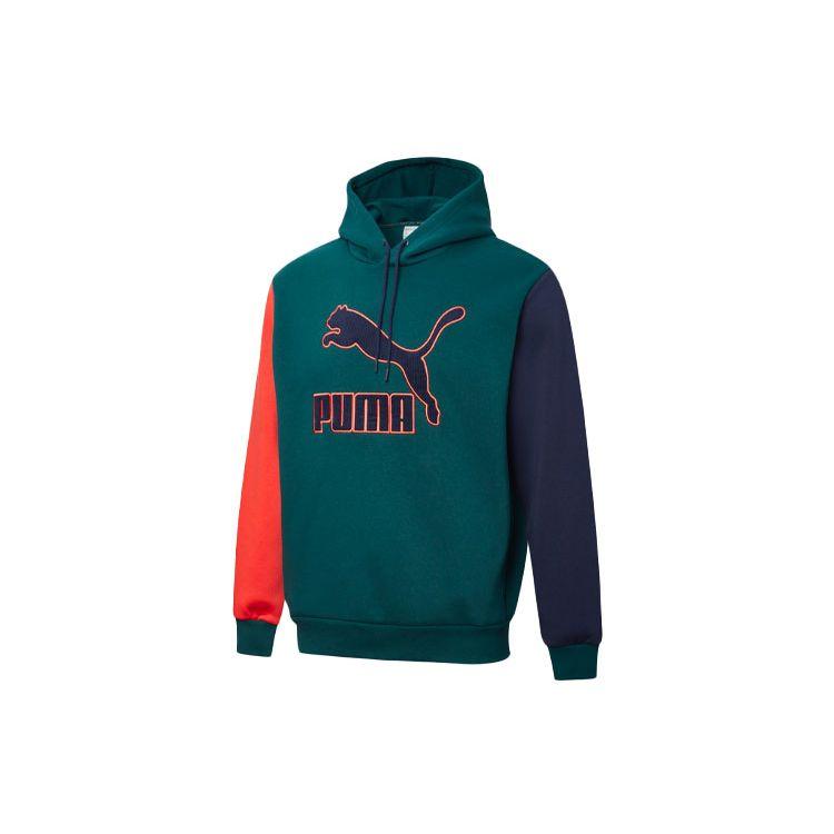 Зимняя толстовка с капюшоном на флисовой подкладке Puma с вышитым логотипом и цветными блоками, мужские топы, зеленый 531276-88 L black