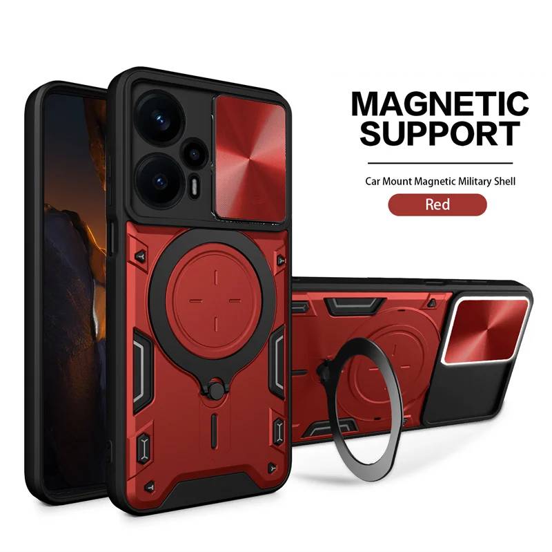 Чехол-слайдер для объектива камеры для OPPO Realme 13 Pro+ 5G 11 4G 10 GT 6T Чехлы Бронированный Металлический Держатель-кольцо Подставка Задняя крышка телефона for Realme GT 6T 5G красный OriSoul Life