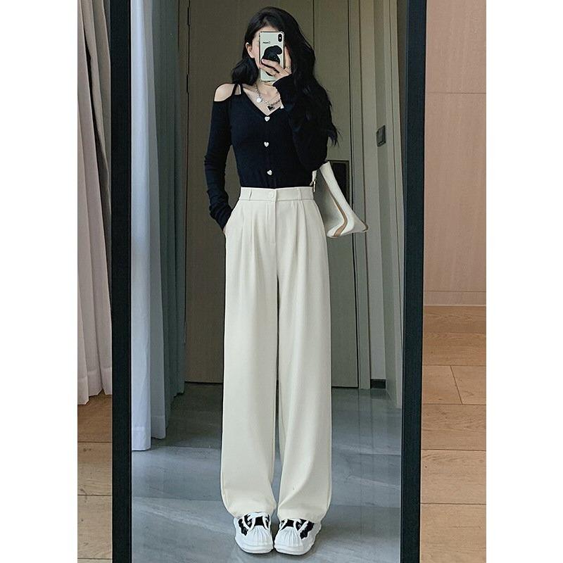 High Waist Drooping Wide-leg Pants for Women In Summertime Candy Color Suit Pants Straight Versatile Informal Women s Pants S black BosphorusBoutique