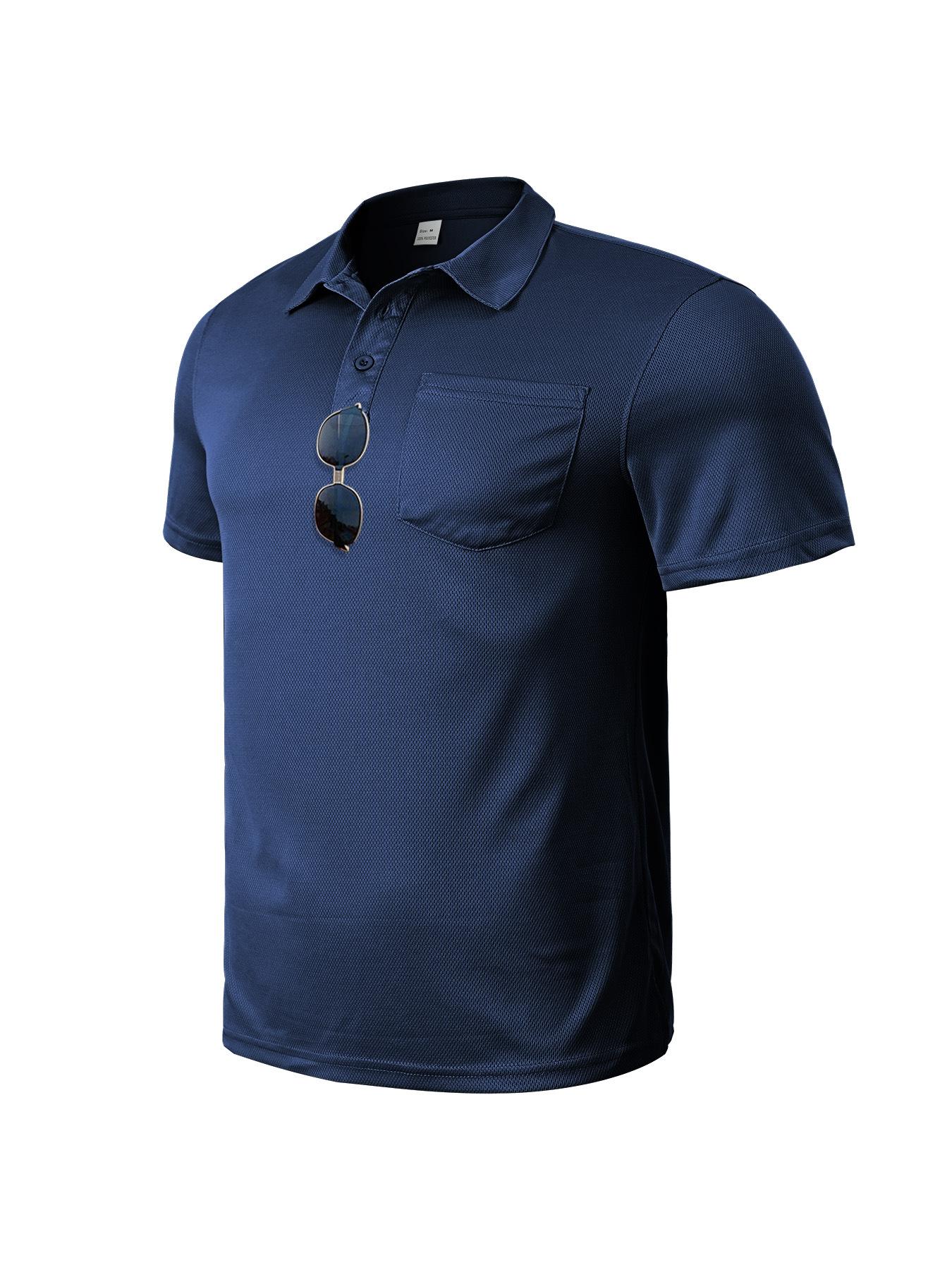 European and American men s clothing summer sports and leisure breathable mesh cloth button-down lapel solid color men s shirt S тёмно-синий XQWEwanticeAA
