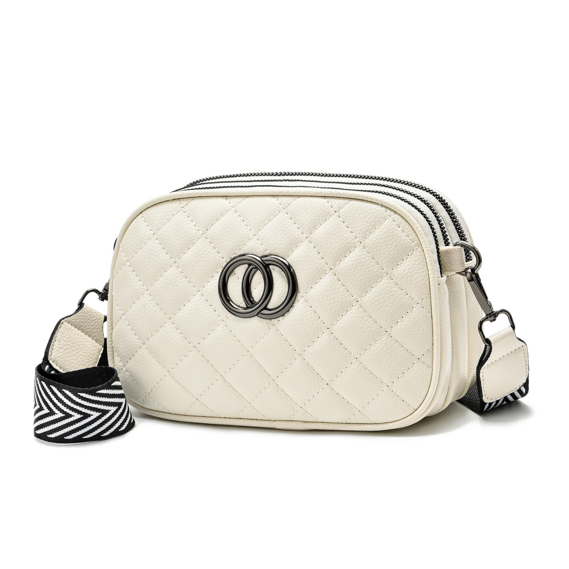 [Женская сумка] Женская сумка Oblique Span Bag, модная женская сумка через плечо Xiaoxiangfeng, трехслойная практичная мягкая кожаная ромба белый My ZALA