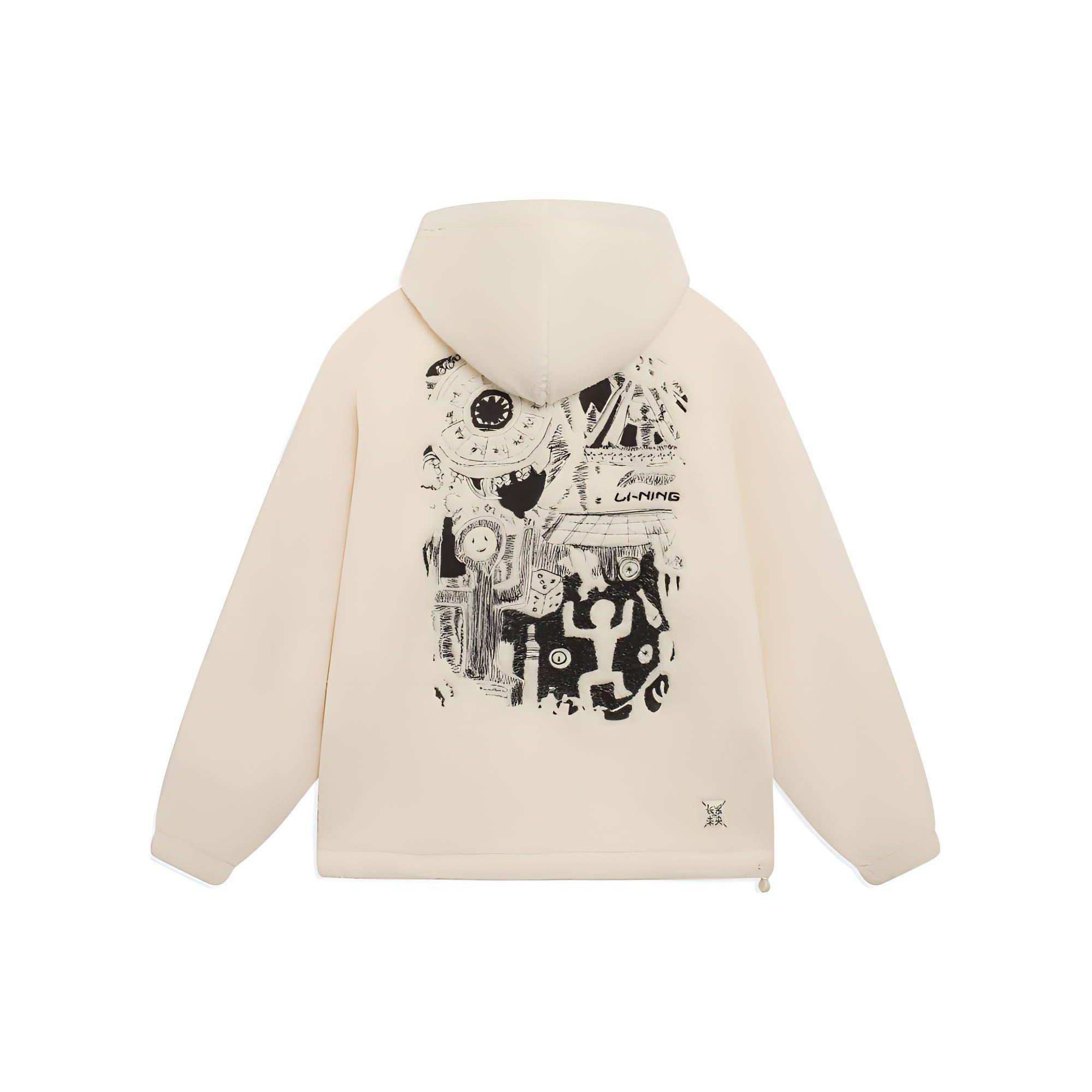 Li Ning Sports Lifestyle Series Back Pattern Printed Fleece Warm Free Jacket Men Jacket Swan-White AFDSA55-1 XXL gray Li-Ning