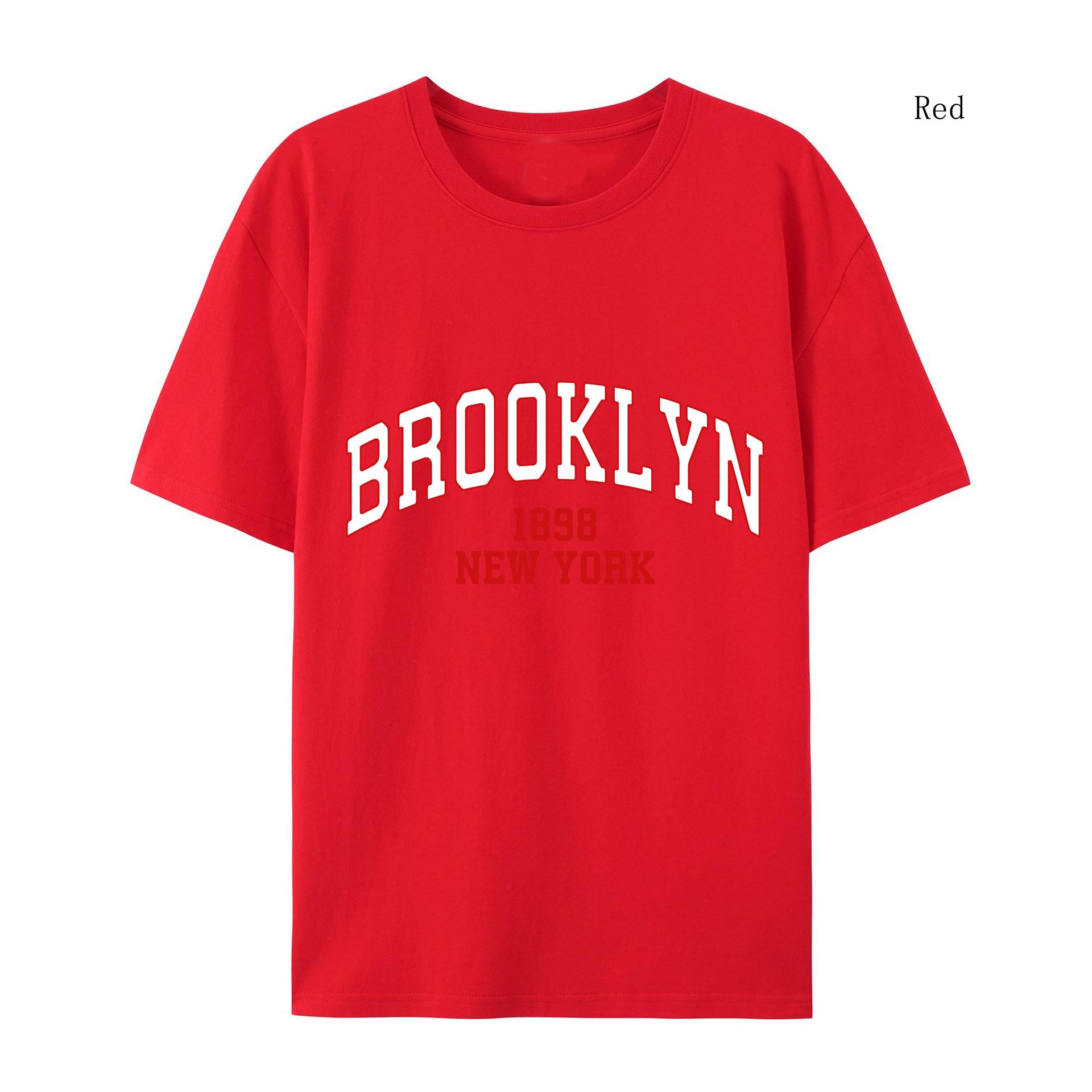 Женская хлопковая футболка Brooklyn 1898 Футболка с буквенным принтом Женская мода Нью-Йорк Футболка Женская женская футболка Одежда Brooklyn S red High end pure cotton short sleeved T-shirt