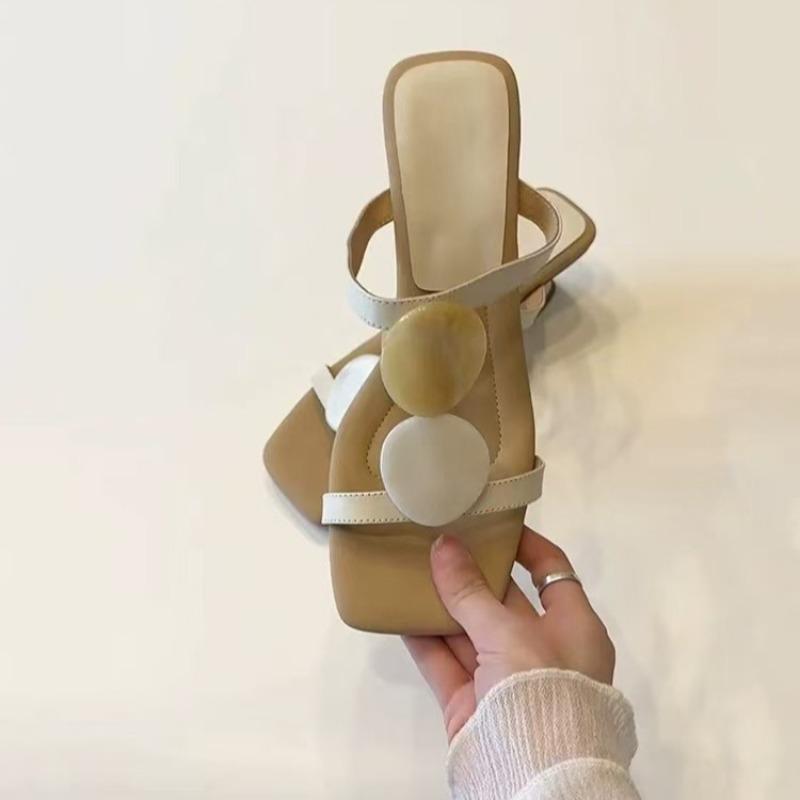 Модные каблуки необычной формы Liangtuo Женские модные туфли с квадратным носком, открытым носком, тонкими ремешками, противоскользящие, износостойкие, на каблуке-рюмочке 35 бежевый Chic Steps