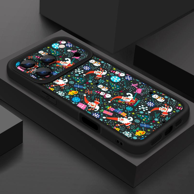 Мягкий ТПУ чехол с рождественским узором для iPhone Air 16e 17 16 15 14 Pro Max 13 12 Pro 15 16 14 Plus, ударопрочная силиконовая накладка iPhone 17 чёрный M&Y