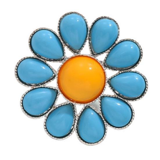 Flower Ring for Women Blue Pedals Large Boho Floral Ring Big Blooming Flower Zinc Alloy Ring for Wedding Holiday Jewelry Gifts серебряный PekPit