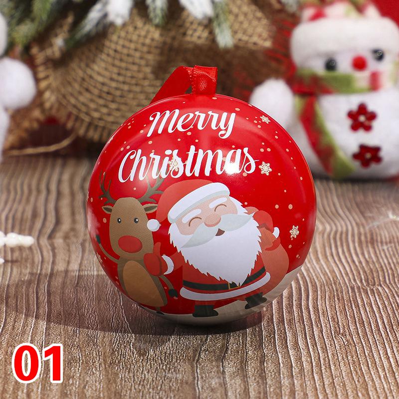 1 шт., круглый пустой чехол Navidad для вечеринки с принтом Санта-Клауса, мини-жестяная коробка, футляр для хранения конфет, круглый шарообразный red Sasky