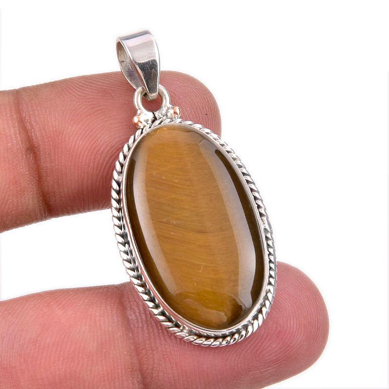 Natural Tiger s Eye Gemstone 925 Solid Sterling Silver Gift Pendant 1.75  N1l13 brown SterlingJewelryHub