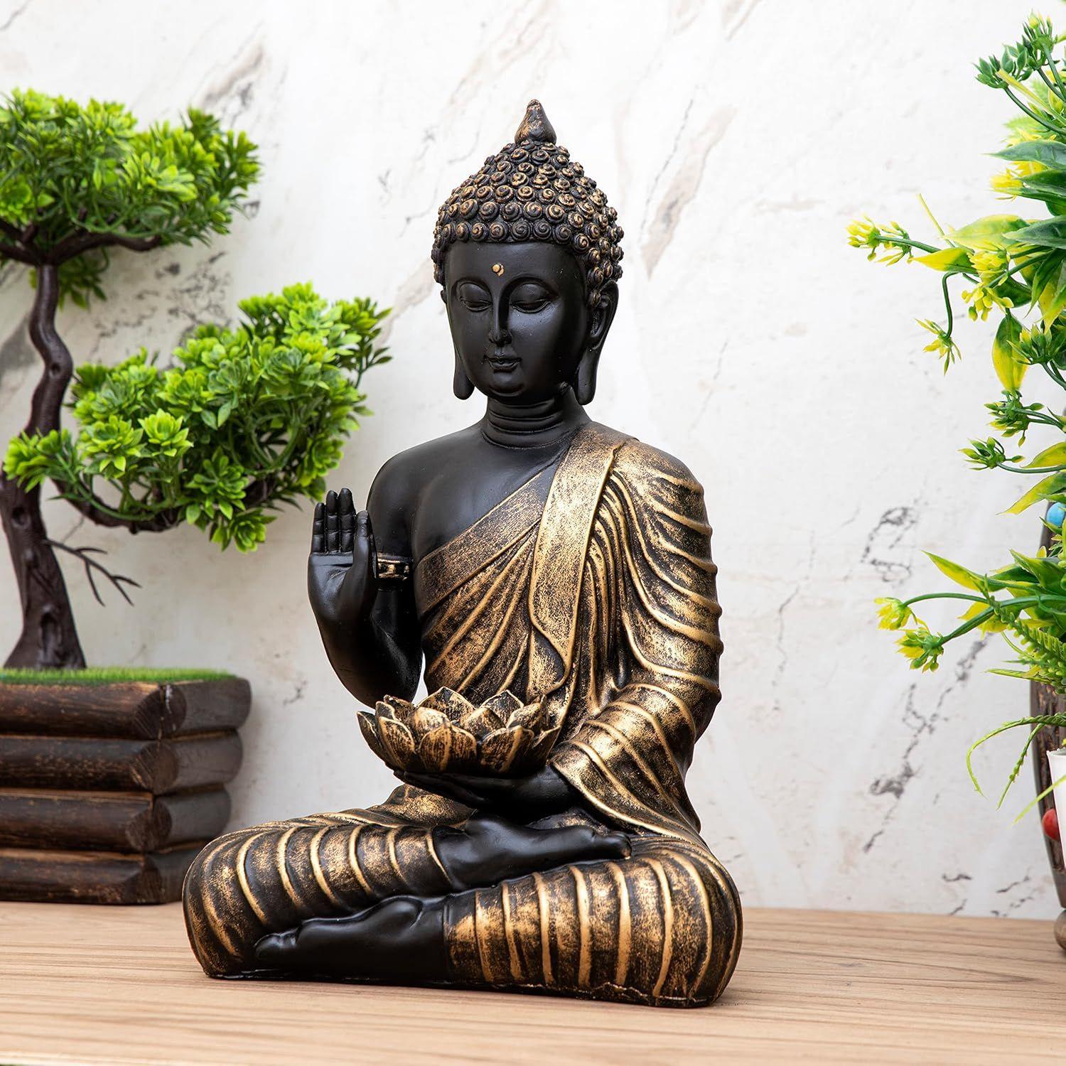 Новая статуя сидящего Будды, экспонат Idol Home Decor для гостиной чёрный Navya Handicraft