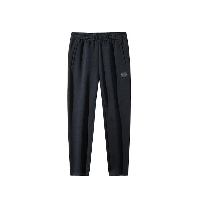 Anta Simple Versatile Comfortable Casual Straight Leg Fleece Lined Warm Knitted Sports Pants Men bottoms 152447326N-1 L black