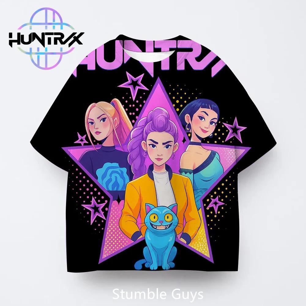 3D Мультяшная детская футболка с коротким рукавом Аниме Одежда Kpop Охотники на демонов Повседневная мода Летняя для мальчиков и девочек 100 purple haijian02