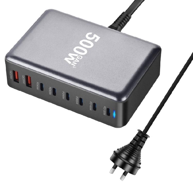 8-портовая 6 USB C 2 USB A Зарядная станция 500 Вт для настольного компьютера, адаптеры GaN для телефонов и планшетов, быстрая зарядка чёрный Happy Electronic King
