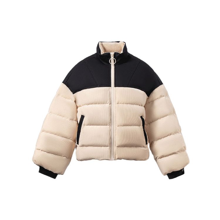 Li Ning Sports Lifestyle Series Color Block Logo Вышитый теплый повседневный свободный пуховик Женская верхняя одежда Лебедь-белый AYMR228-4 L black Li-Ning