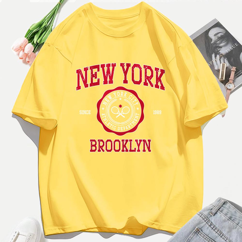 Футболка с 3D-принтом New York Brooklyn Art Letter, женская летняя универсальная футболка, модная уличная одежда с коротким рукавом и круглым вырезом S yellow New trendy clothing
