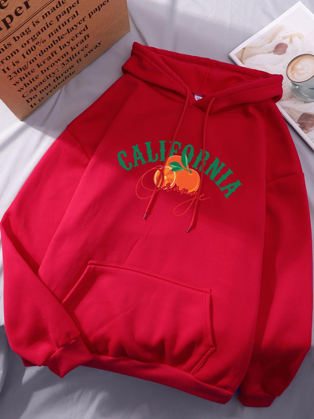 Худи с принтом California Orange Женские Зимние Флисовые Теплые Толстовки Повседневные Пуловеры с Карманом Уличная Свободная Женская Уличная Одежда S red XIXI Fashion