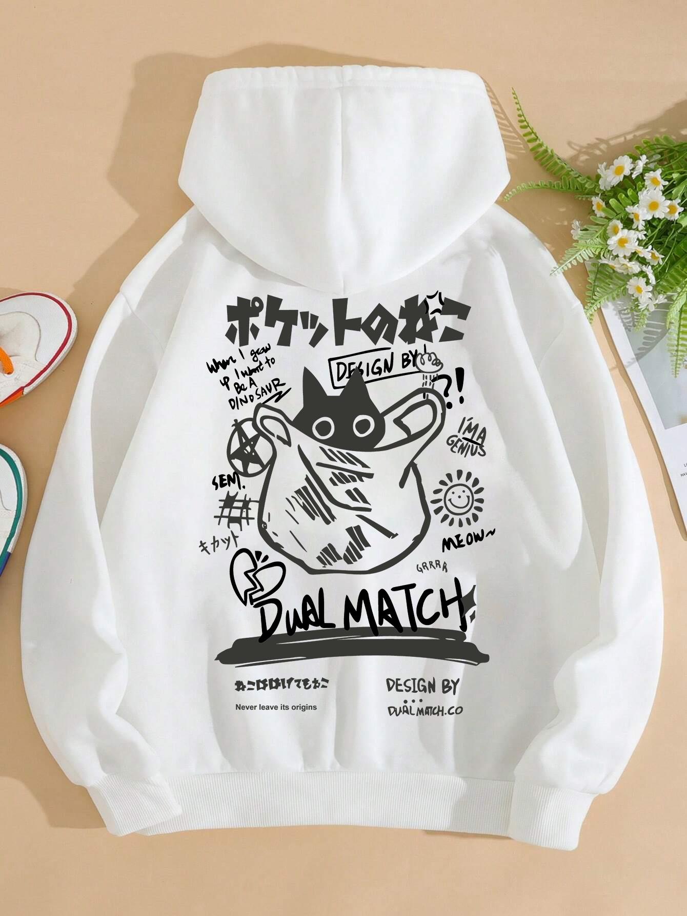 Милый мультяшный принт с кошкой, женская толстовка Harajuku, повседневная, свободная, с капюшоном, модная, мягкая, с карманами, толстовка с капюшоном, теплая, осенняя женская одежда S white XIXI Fashion