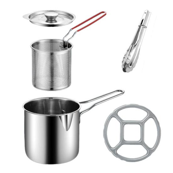 1.2L Stainless Steel Deep Fryer Pot with Basket Clip Large Capacity Dishwasher Safe Frying Cooking Oil Filter Bacon Grease Container Kitchen Gadgets gray Worldly Boutique