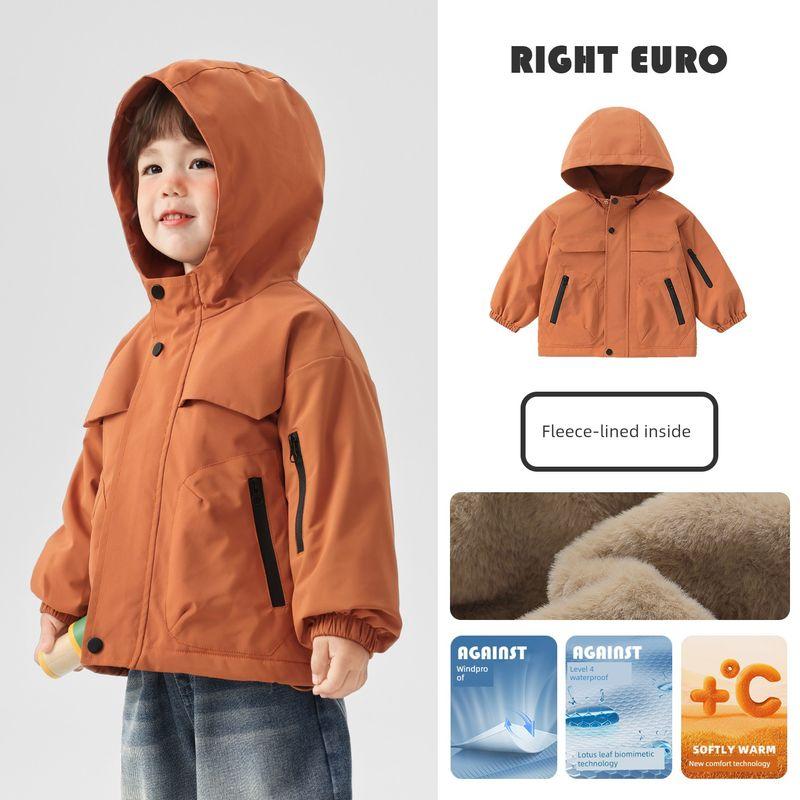Right European Style Boys  Winter Thickened Coat, Cotton-Padded Jacket with Fur Lining, New Winter Children s Clothing, Baby Top Star Orange 140 brown TAOMall