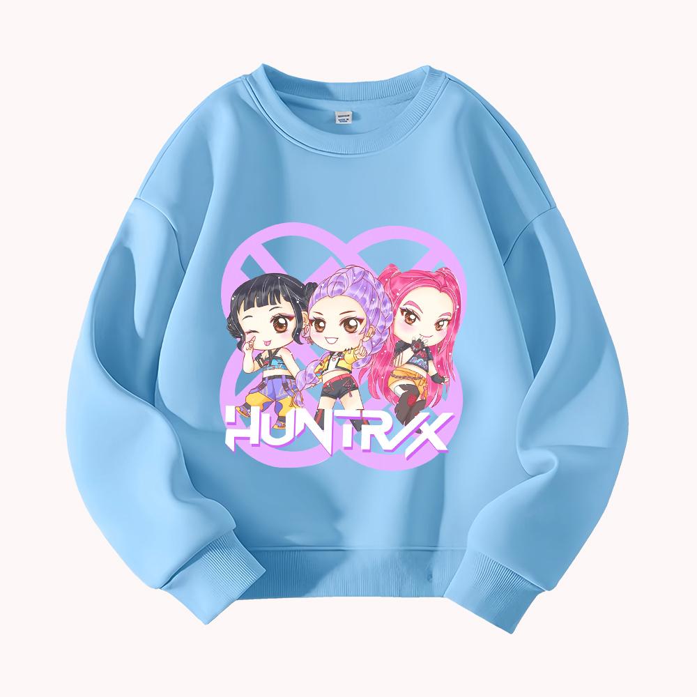 HUNTRX K-pop Вдохновленный Графический Принт Чиби Женская Группа Повседневный Топ с Круглым Вырезом и Толстовка для Женщин Уличная Одежда 100 gray kukebang