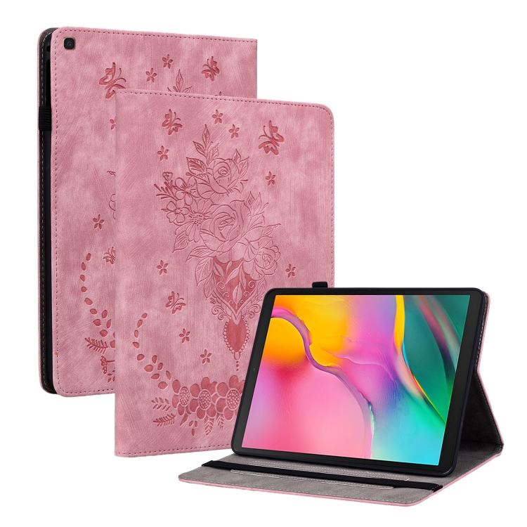 For Samsung Galaxy Tab A 10.1 2019 T510 Butterfly Rose Embossed Leather Tablet Case(Pink) SUNSKY