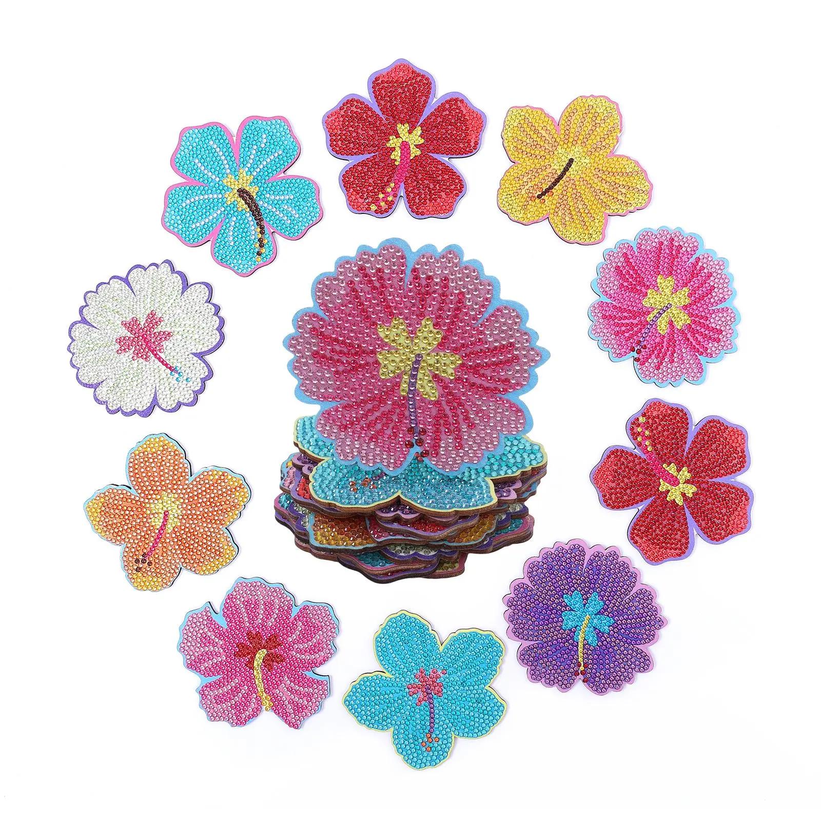 Flower-shaped colorful diamond painting coaster kit, 10pcs/set DIY artificial diamond art cup mats for home and office desk decor 1set pink BookNest