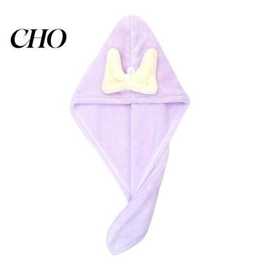 Safe Kids Hair Drying Cap Super Absorbent Quick Dry Towel Wrap Machine Washable with Button Cute Bow Anti-Frizz Turban for Girls Long фиолетовый Dark Halo