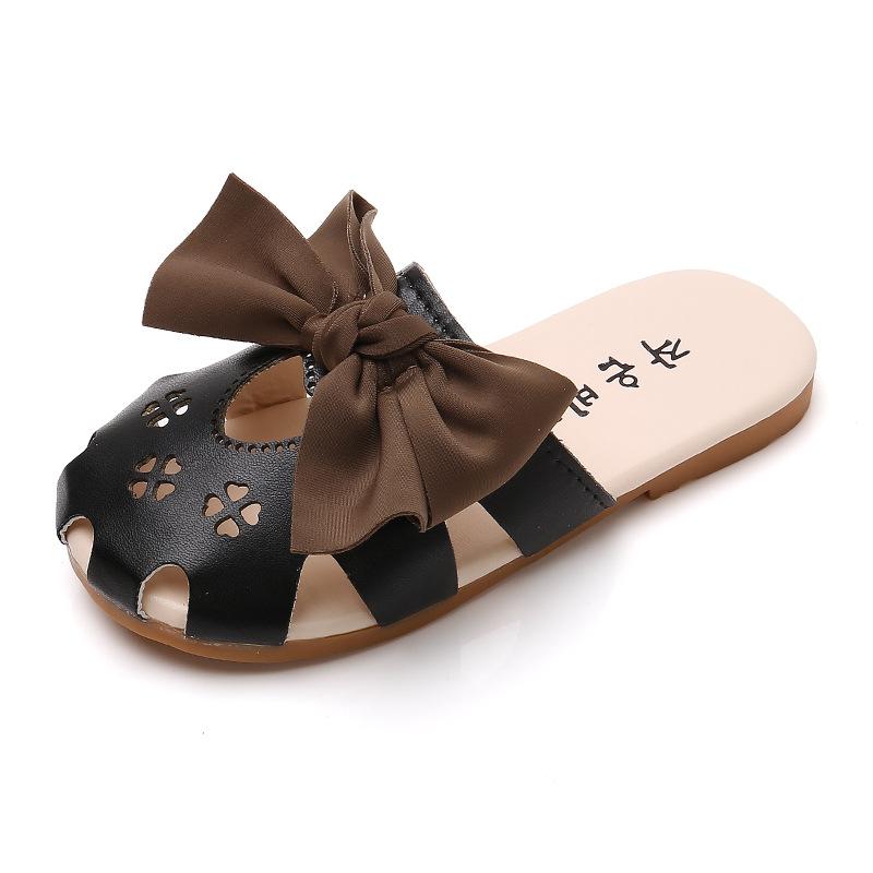 Детские тапочки Pantuflas, летние новые сандалии с бантом, пляжная обувь для девочек с мягкой подошвой, симпатичная домашняя обувь, детская обувь, шлепанцы Zapatos Niña 26-insole16.5cm чёрный Walk in Vogue