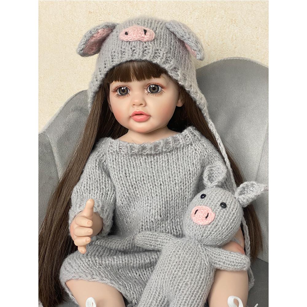 Реальная жизнь Reborn Baby Dolls Girl 22 дюймов 55 см Силиконовые куклы всего тела Реалистичные реалистичные куклы для новорожденных Кукла-игрушка для малышей gray Athendoll Zone