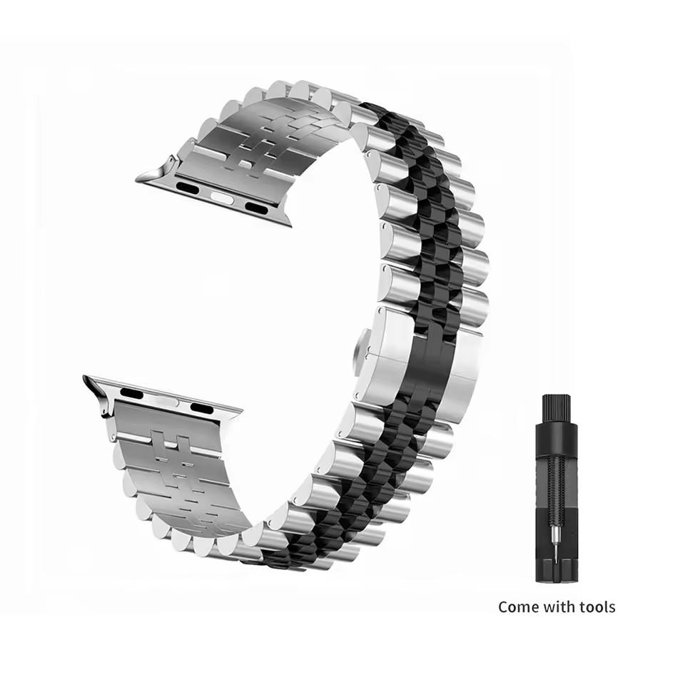 Ремешок из нержавеющей стали для Apple Watch Band 45 мм 41 мм Ultra 49 мм 44 мм 40 мм 42 мм 38 мм Металлический браслет IWatch Series 9 8 7 SE 6 5 4 42 44 45 46 49mm gray Aura Living