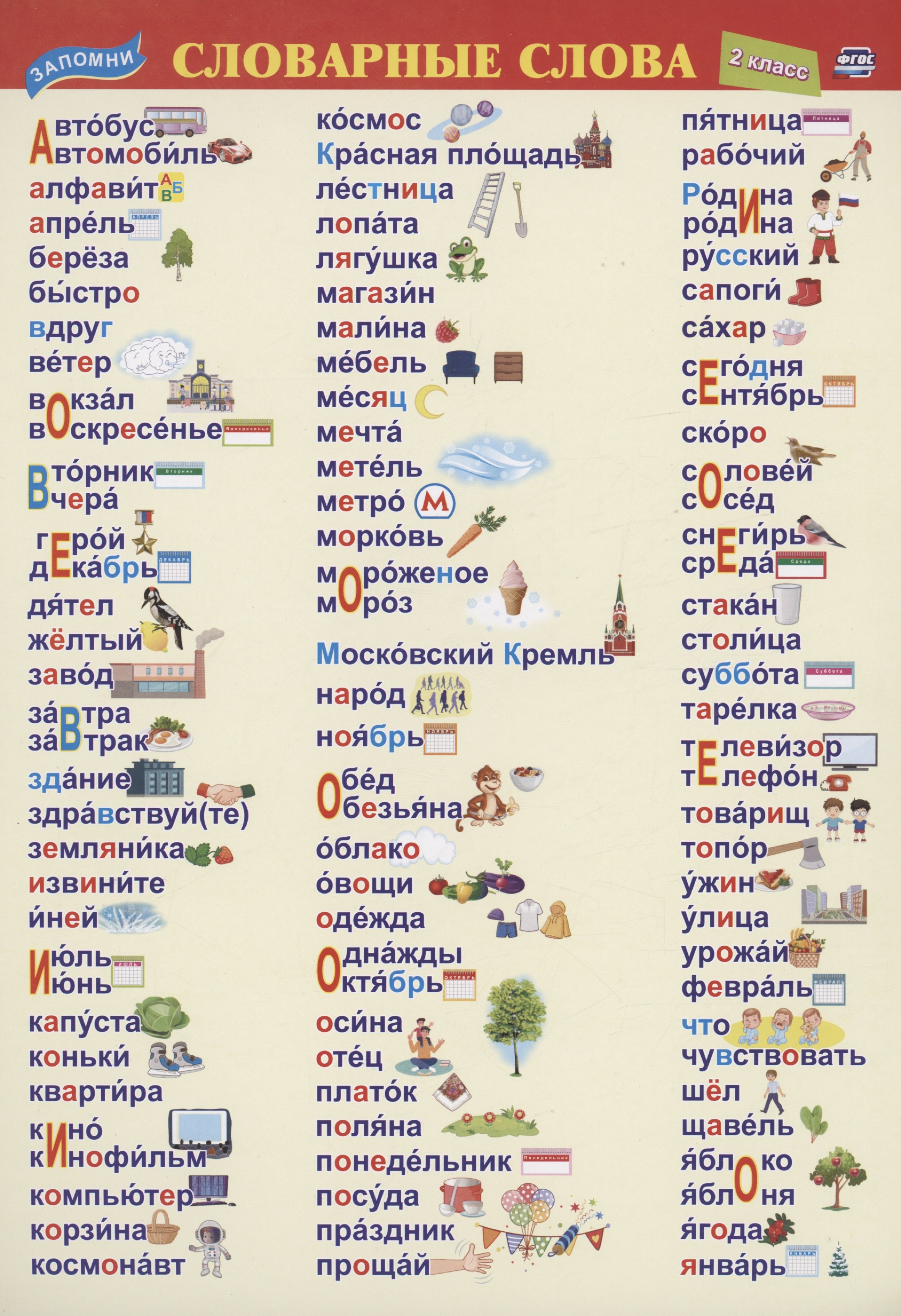 Учебный плакат. Словарные слова. 2 класс Читай-город