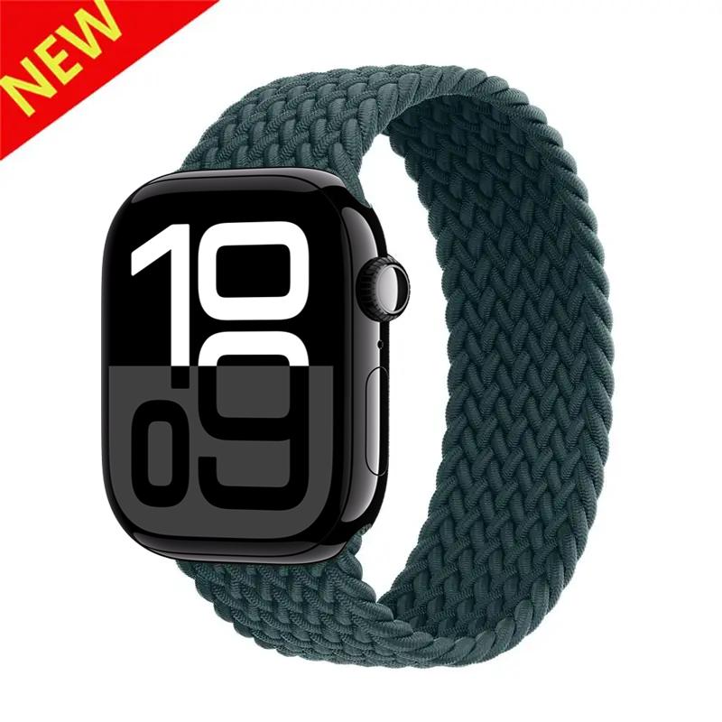 Ремешки Для Apple watch bands 44мм 45мм 40мм 41мм 49мм 46мм 42мм Плетеный Solo Loop Correa браслет iwatch Серии 11 10 9 7 8 SE 6 S10-42mm 38 40 41mm&SS black NOVVA