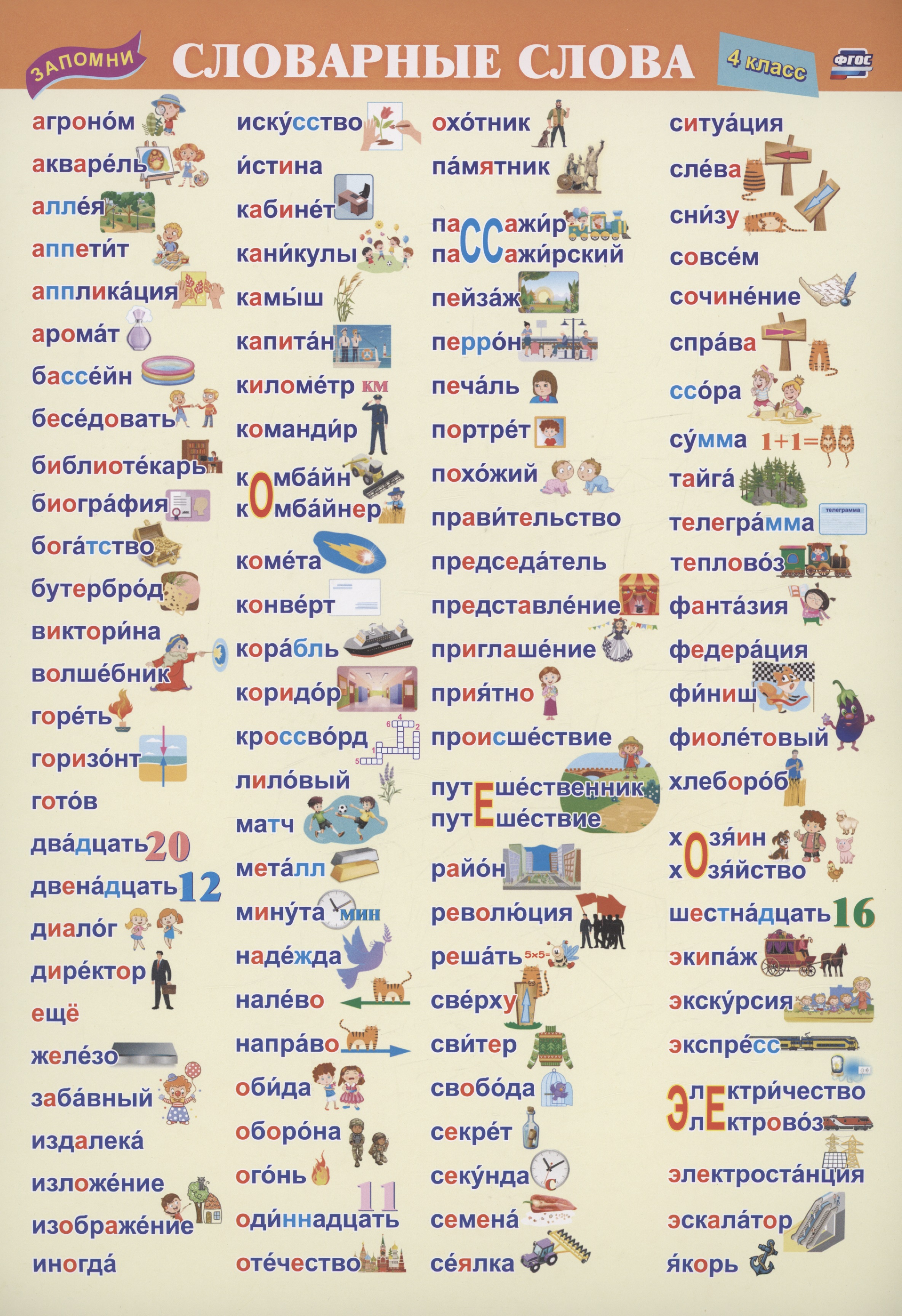 Учебный плакат. Словарные слова. 4 класс Читай-город