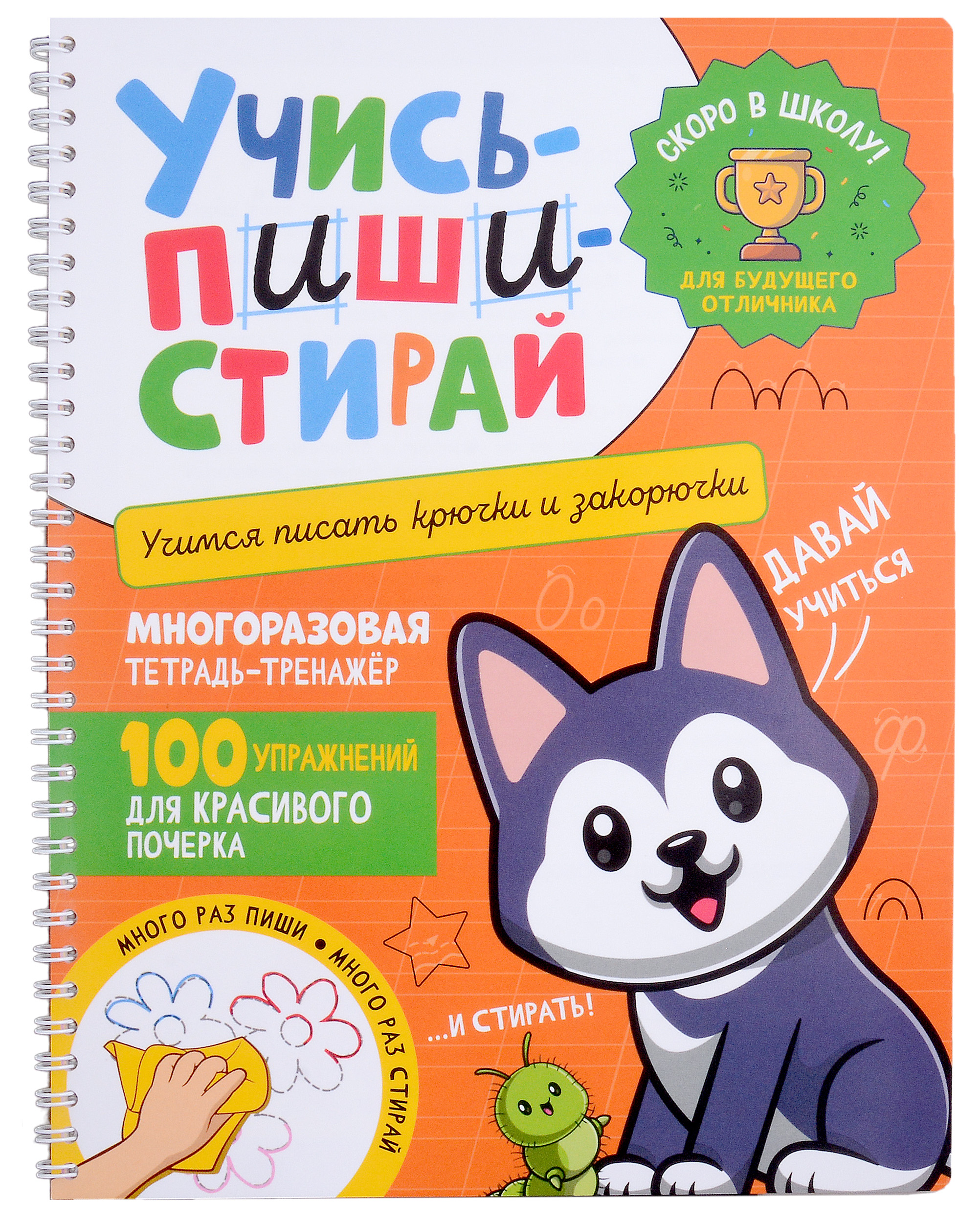 Учись–пиши–стирай. Многоразовая тетрадь-тренажер. Учимся писать крючки и закорючки. 100 упражнений для красивого почерка Читай-город