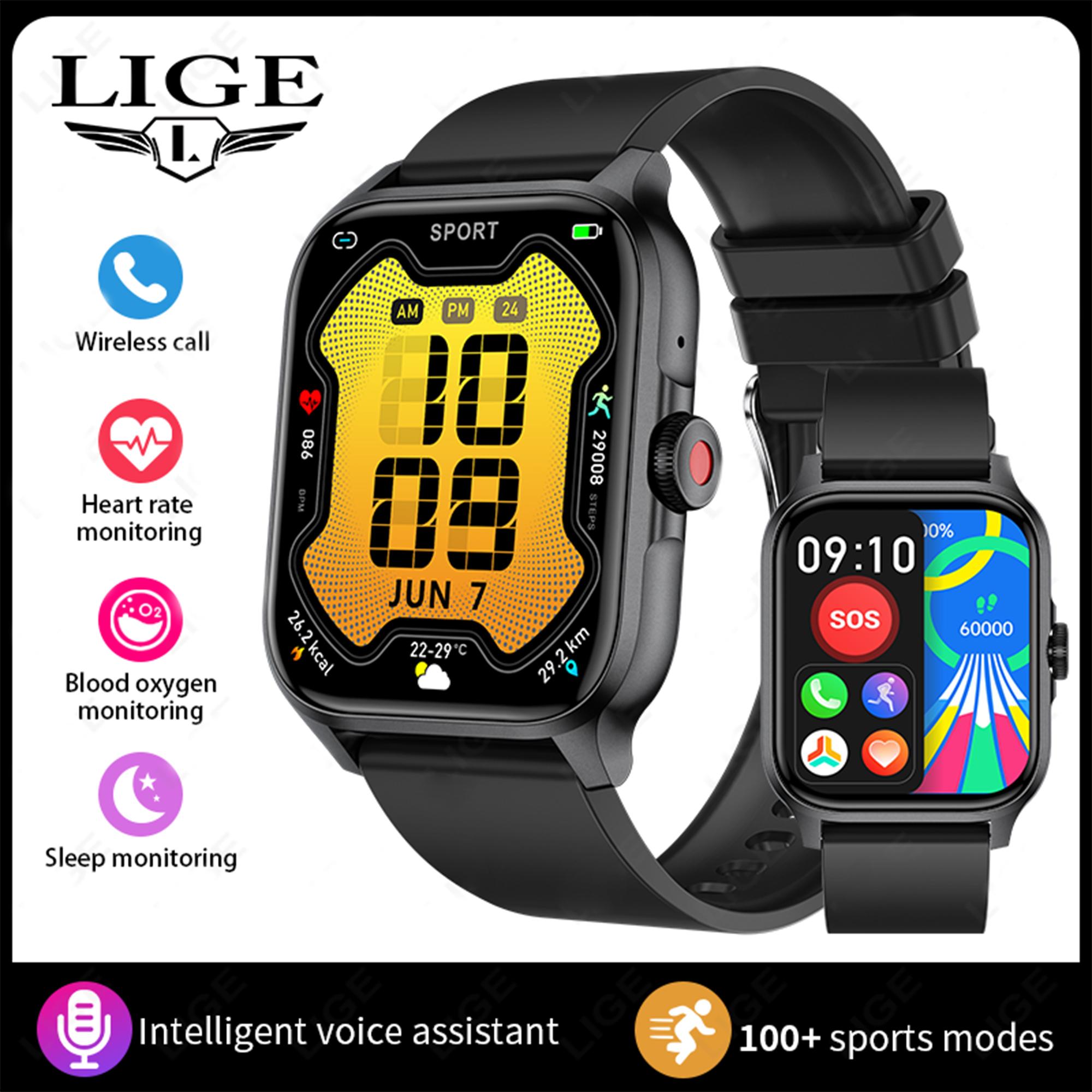 2024 LIGE Bluetooth Call мужские умные часы женские наручные часы фитнес-часы водонепроницаемые умные часы для Android iOS silicone strap чёрный