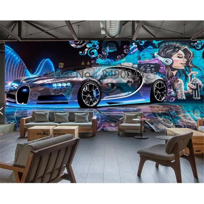 3d обои Уличное граффити Фреска Спортивный автомобиль Украшение Телевизор 3d Гостиная Фон Обои 200 cm(W) x 140 cm(H) gray LILOKKO