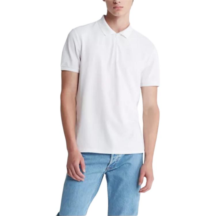 Calvin Klein Solid Color Simple Comfortable Short Sleeve Polo Shirt Men tops Bright-White 40QM421-540 L white