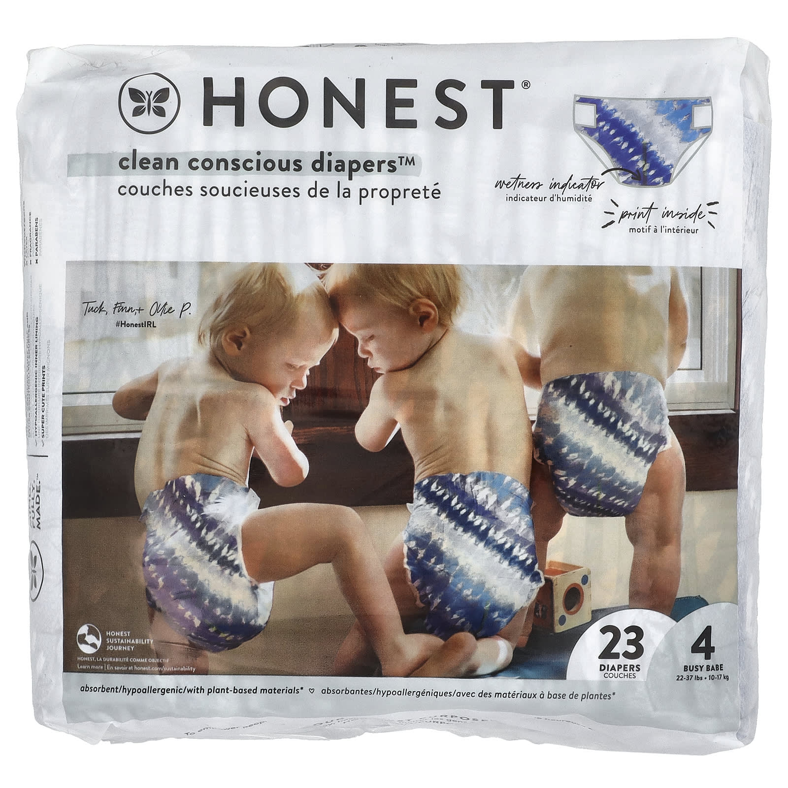 Подгузники Clean Conscious™, Размер 4, 22-37 фунтов, Тай-дай, 23 подгузника gray The Honest Company