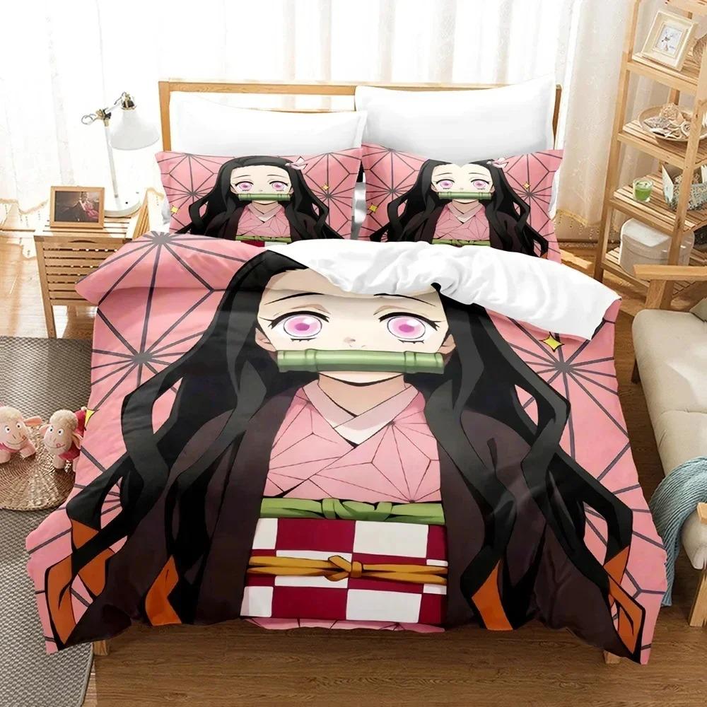 Аниме Demon Slayer Nezuko Постельное белье Пододеяльник Постельный комплект Одеяло Наволочка Одеяло King Queen Size Мальчики Взрослые 70x133cm 2pcs black JUUU