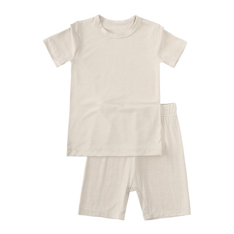 Kids Summer Bamboo Fiber Short Sleeve and Shorts Set for Toddlers and Children 80 white ZH1