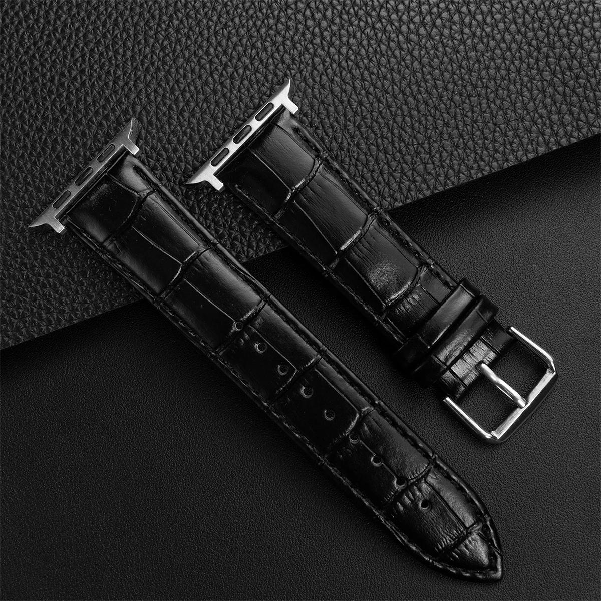 Кожаный ремешок для Apple Watch Band Ultra 2 49mm 9 8 7 45mm 41mm Высокое качество для IWatch Series 6 SE 5 4 44mm 40mm Correa 38 40 41 S10-42MM black BY-house