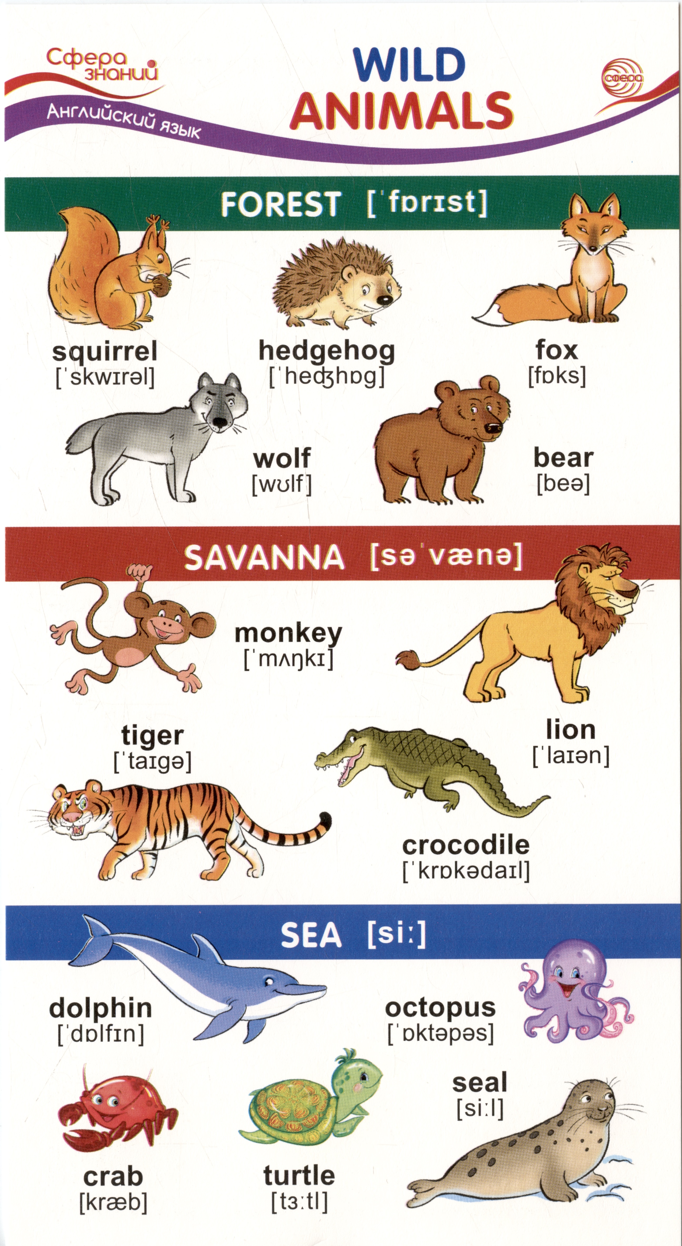 Карточка-шпаргалка. Wild Animals (Дикие животные) Читай-город