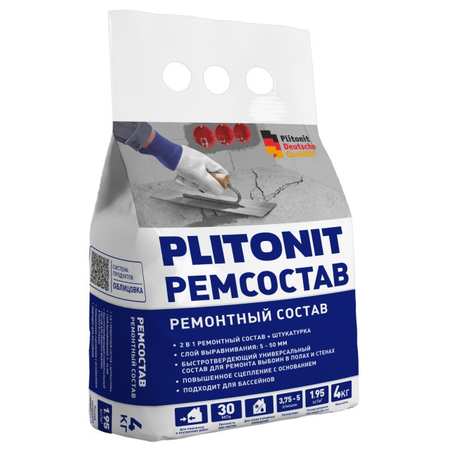 смесь ремонтная PLITONIT РемСостав универс. повыш.прочн. водонепр. 4кг ПЛИТОНИТ
